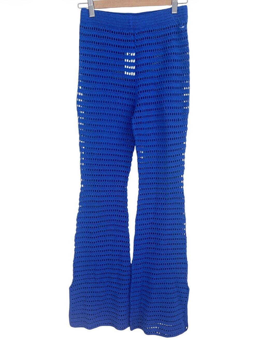 LA Hearts Pacsun NWT Crochet Knit Bootcut Leg Pants S Coverup Blue Sheer Resort